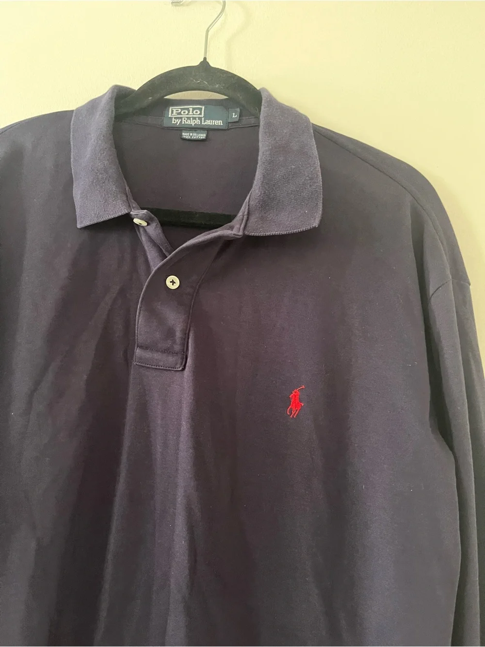 Polo Ralph Lauren Navy Blue Long Sleeve Polo Shirt Large 100% Cotton Preppy